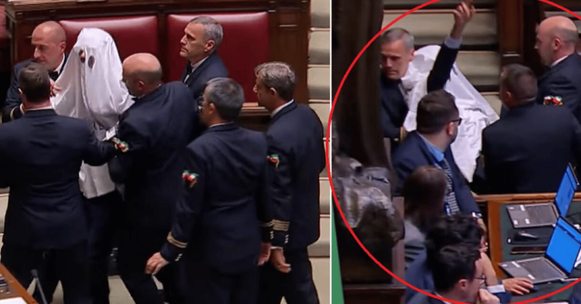 Magi vestito da fantasma in Parlamento: espulso alla Camera durante il question time
