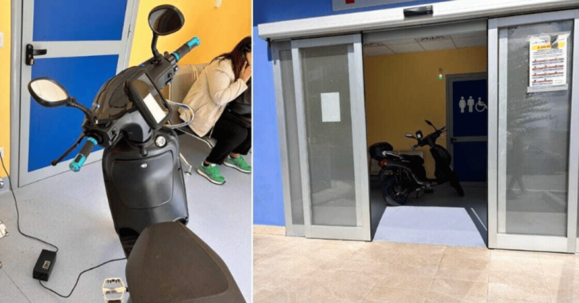 Choc in ospedale: entra con lo scooter elettrico in sala d’attesa