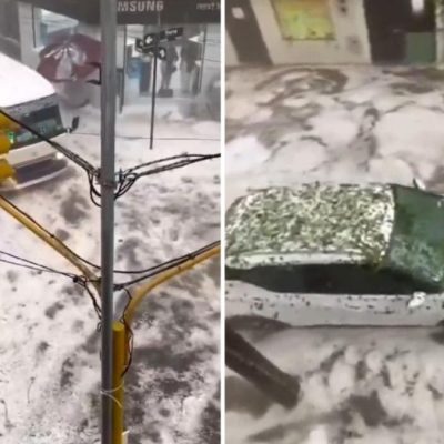 Tempesta di ghiaccio per 30 minuti di fila, maltempo choc: il video, spaventoso