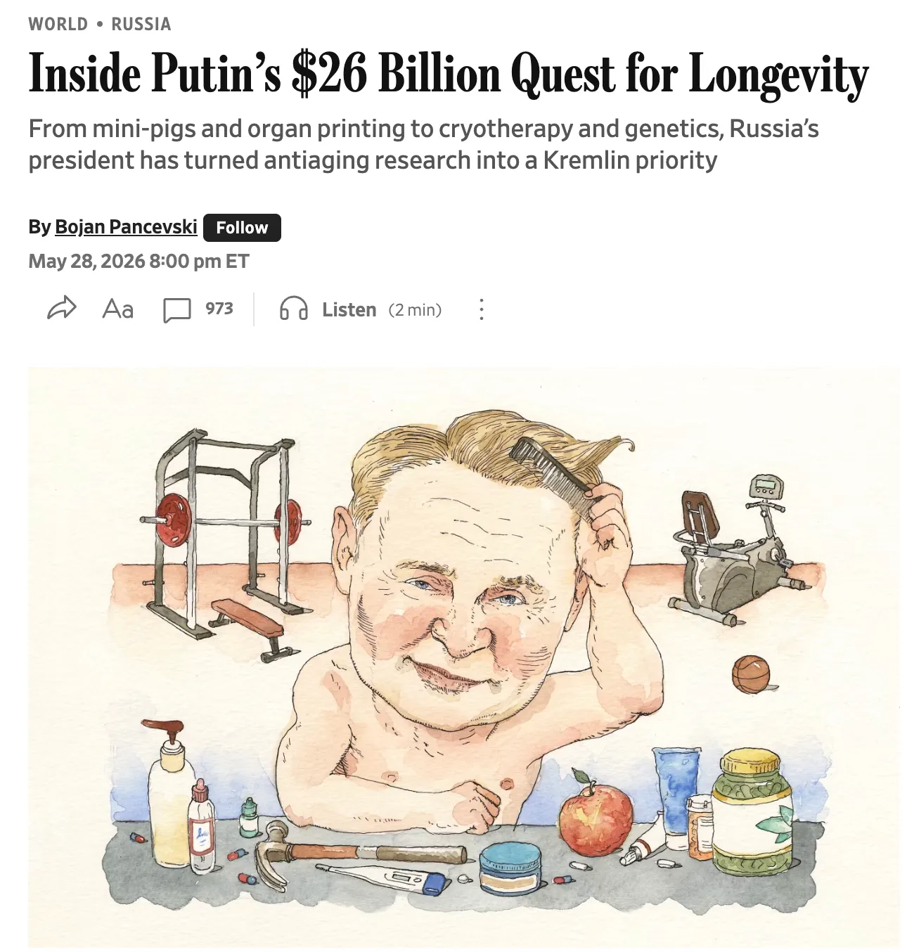 Putin investe 26 miliardi per vivere per sempre: terapie geniche, organi di maiale e biostampa 3D. Lo zar vuole l'immortalità