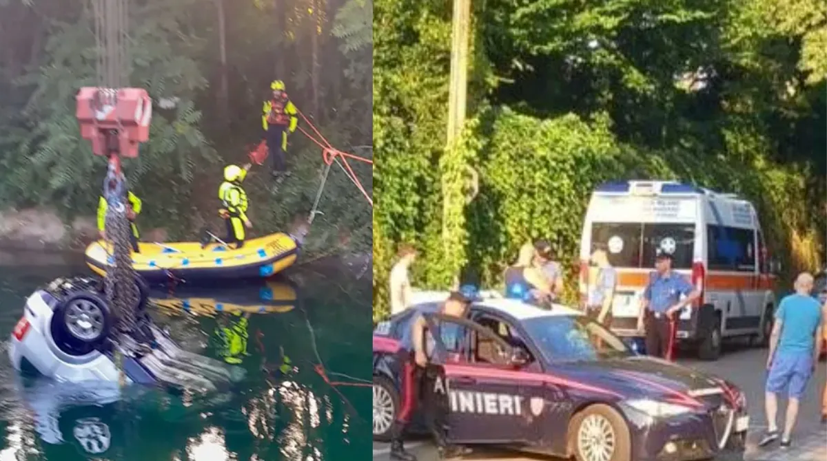 I soccorsi al lavoro sul luogo dell'incidente nel canale Villoresi, a Senago